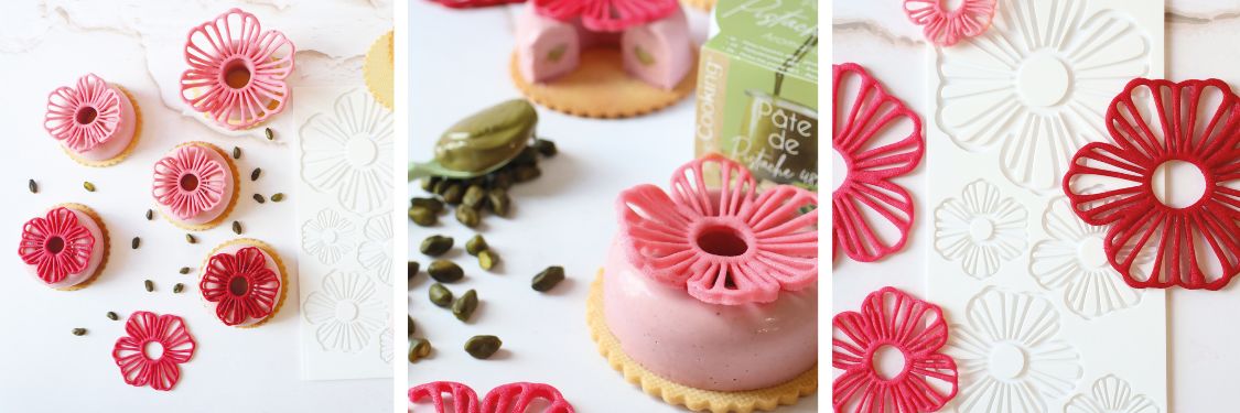 Recette entremets individuel framboises pistaches déco - ScrapCooking